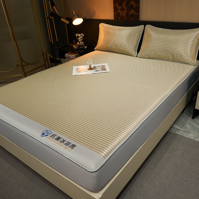 91家纺网 家纺一手货源 找家纺 小萌虎 2025新款碳光抗菌冰丝凉席床笠 水云间-咖