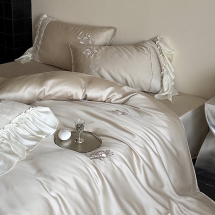 鹿班家居 2025新款夏季60S莱赛尔精密刺绣四件套-春恋【标准会员-20元】 春恋-浅米