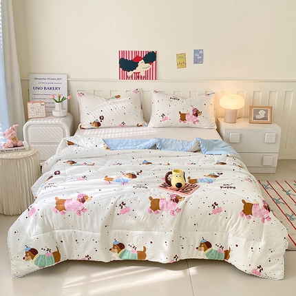 佰亿莱  2025春夏新款水洗棉羽丝绒小花边夏被夏凉被空调被 靠谱小狗