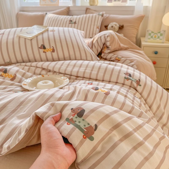 91家纺网 家纺一手货源 找家纺 2025新款40s全棉双层纱圆角吊边款四件套 修修狗