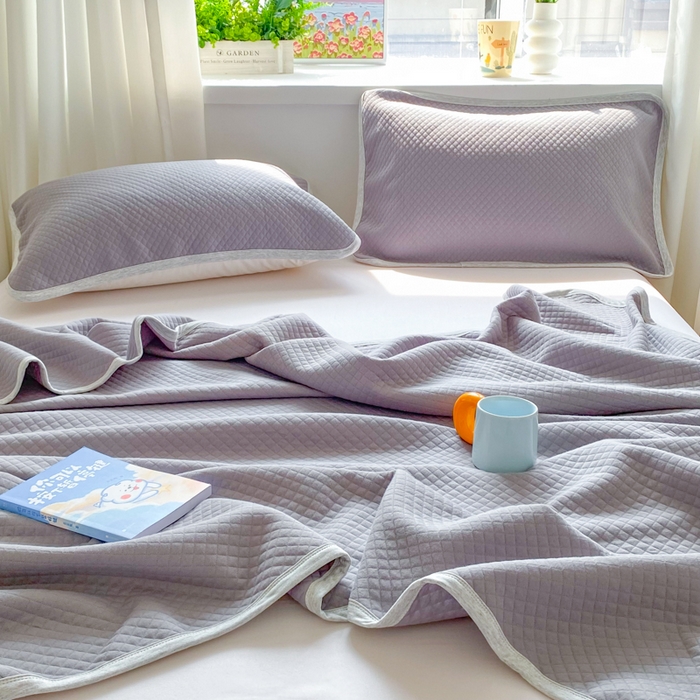 91家纺网 家纺一手货源 找家纺 来菲毛毯 2025新款全棉针织全面盖毯床单夏被被子被芯 菱间灰