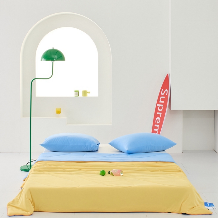 91家纺网 家纺一手货源 找家纺 LADYCOCO可可家居 2025新款多巴胺色系凉感夏被 橙子海洋（橙黄+蓝色）