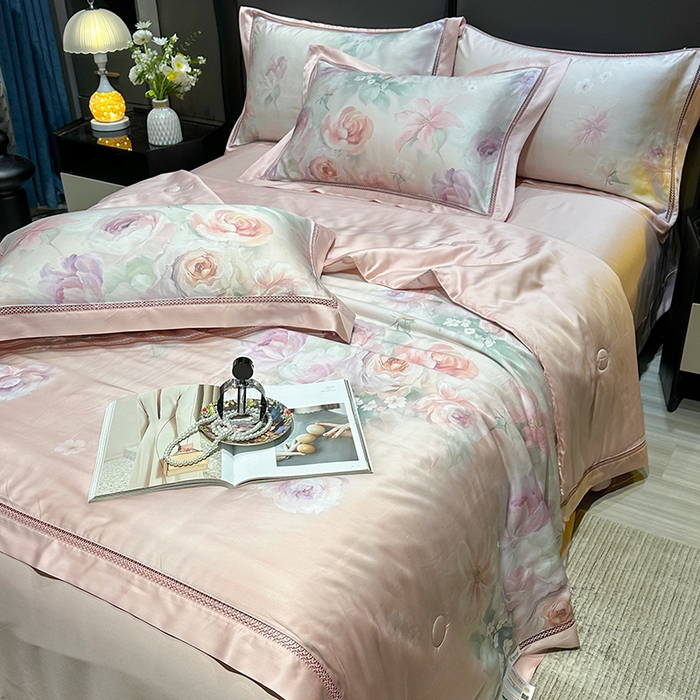 91家纺网 家纺一手货源 找家纺 欧夏2025春夏新款兰精天丝数码印花镂空夏被夏凉被空调被 赫莲娜