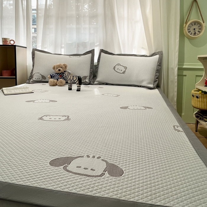 91家纺网 家纺一手货源 找家纺 孩子王家纺 2025新款冰丝席提花冰豆豆系列床单床笠 喵喵汪岛