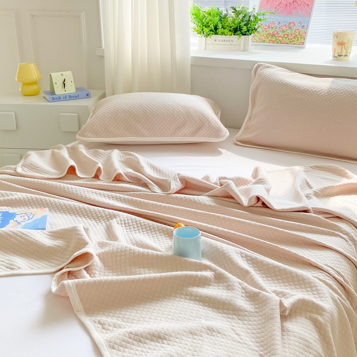 91家纺网 家纺一手货源 找家纺 来菲毛毯 2025新款全棉针织全面盖毯床单夏被被子被芯 菱间咖