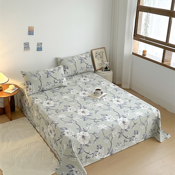 91家纺网 家纺一手货源 找家纺 绒艺席业 2025新款简约原棉印花老粗布床单 白百合