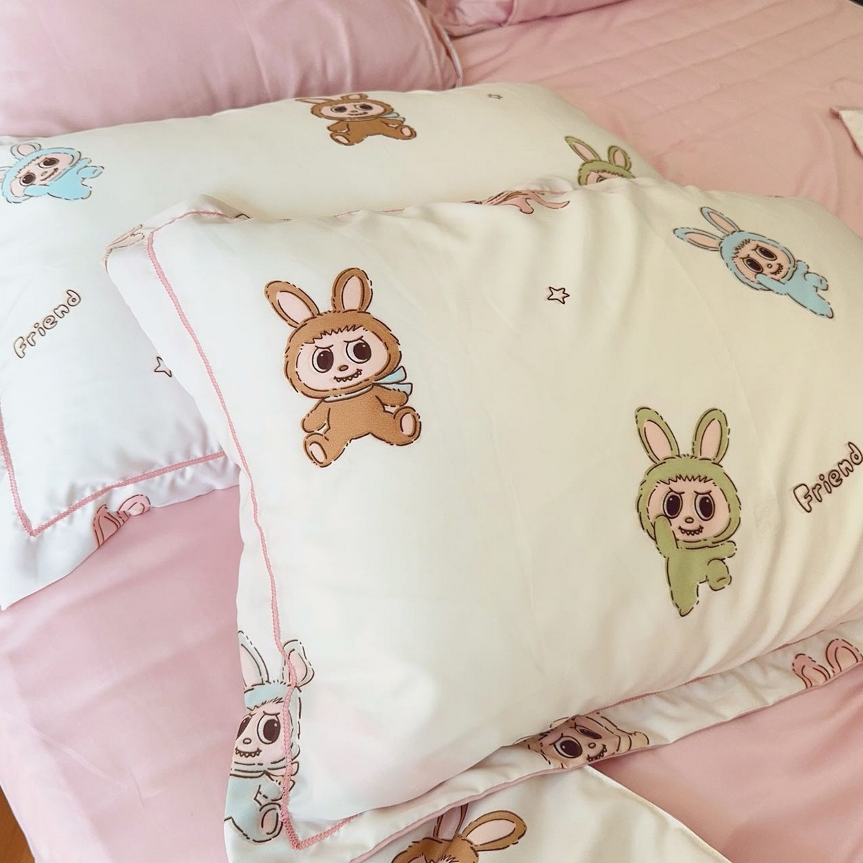 91家纺网 家纺一手货源 找家纺 兜米家居 2025新款水洗天丝夏被四件套 兔宝宝