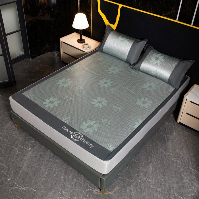 91家纺网 家纺一手货源 找家纺 卡罗兰 2025新款藤席提花凉席冰丝席床笠款-向阳花系列 向阳花-绿色