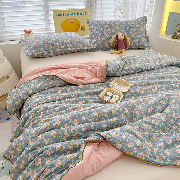 91家纺网 家纺一手货源 找家纺 星巴k家纺 2025新款A类水洗双层纱大豆纤维夏被夏凉被空调被 玫瑰花园