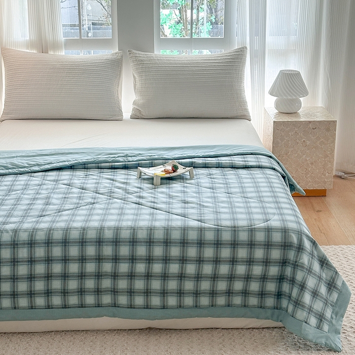 91家纺网 家纺一手货源 找家纺 瑜珠 2025新款A类双面全棉印花夏被夏凉被纯棉空调被 雅格绿