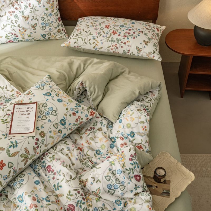 91家纺网 家纺一手货源 找家纺 2025新款40s全棉双层纱圆角吊边款四件套 美式田园