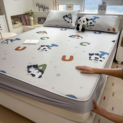 丝羽坊 2025新款小版印花冰丝凉席冰丝席碳光冰丝凉席-床笠款 字母猫