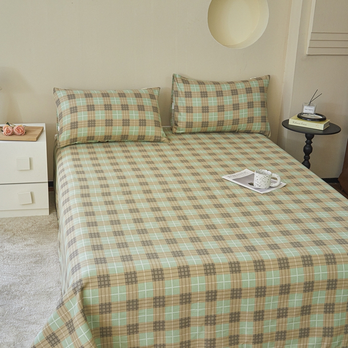 91家纺网 家纺一手货源 找家纺 绒艺席业 2025新款简约原棉印花老粗布床单 简兮绿