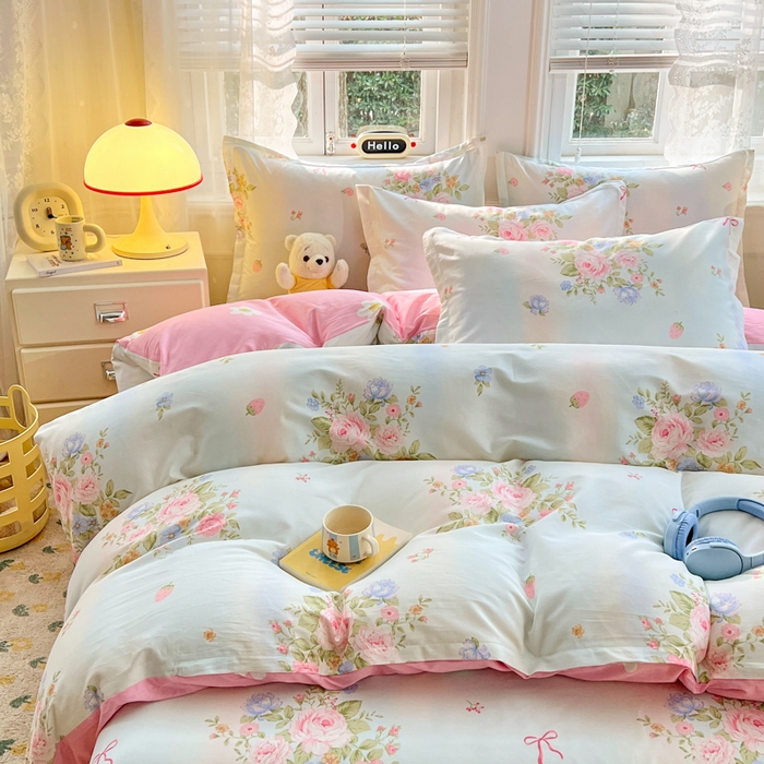 91家纺网 家纺一手货源 找家纺 世爵 2025新款全棉印花小清新套件系列-四件套 繁花