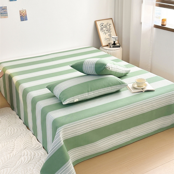 91家纺网 家纺一手货源 找家纺 绒艺席业 2025新款简约原棉印花老粗布床单 绿川千叶