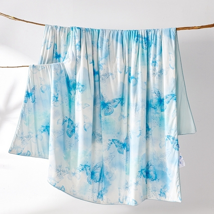 91家纺网 家纺一手货源 找家纺 缔锦家纺 2025新款凉感丝印花夏被 蝶恋-海盐兰