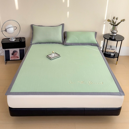 孩子王家纺 2025新款冰豆豆华夫格绣花床单床笠-万丽和系列 万丽和-水墨绿