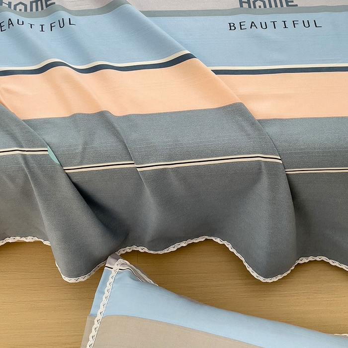 91家纺网 家纺一手货源 找家纺 梵克保罗 2025新款鱼骨棉老粗布凉席花边款床单三件套 保罗