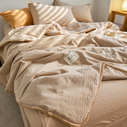 91家纺网 家纺一手货源 找家纺 （总）寐绸家纺 2025新款纯棉水洗棉极简风贝克边大豆纤维夏被四件套