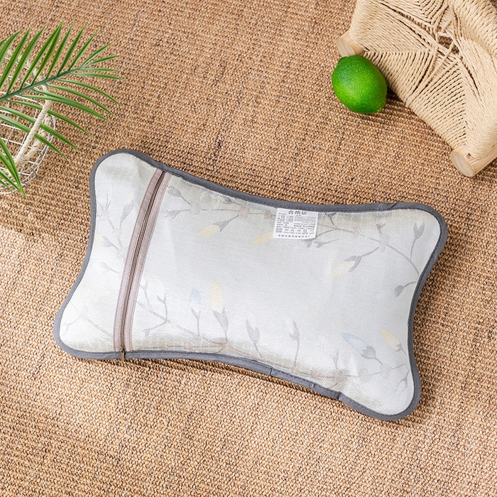 91家纺网 家纺一手货源 找家纺 2025新款凉感席夏季冰藤枕茶叶枕头凉豆豆席护颈椎竹席枕芯单人冰丝凉枕  冰豆圆枕-灰30x50