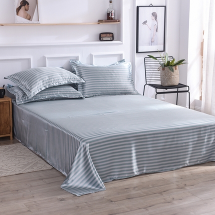 经年 2025新款条纹丝绸冰丝四件套-单床单 浅绿中条