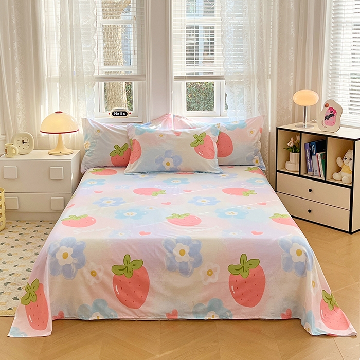 91家纺网 家纺一手货源 找家纺 世爵 2025新款全棉印花小清新套件系列-四件套 清甜草莓