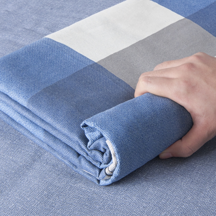 91家纺网 家纺一手货源 找家纺 绒艺席业 2025新款简约原棉印花老粗布床单 蓝白格