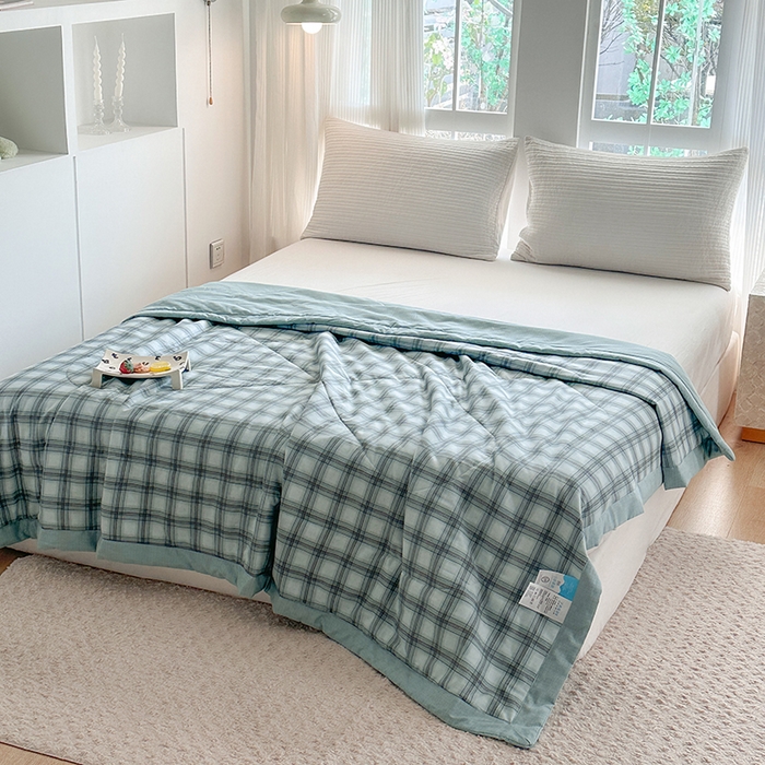 91家纺网 家纺一手货源 找家纺 瑜珠 2025新款A类双面全棉印花夏被夏凉被纯棉空调被 雅格绿