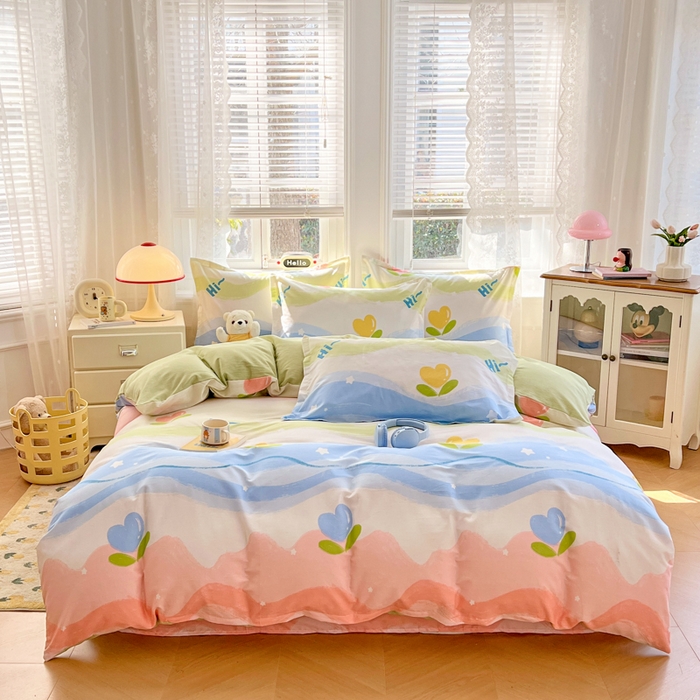 91家纺网 家纺一手货源 找家纺 世爵 2025新款全棉印花小清新套件系列-四件套 天使之心