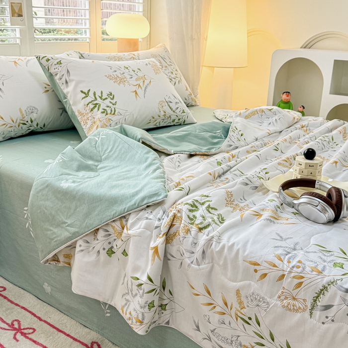 91家纺网 家纺一手货源 找家纺 洺兰家居 2025新款A类全棉印花麻绳款夏被四件套 麦香