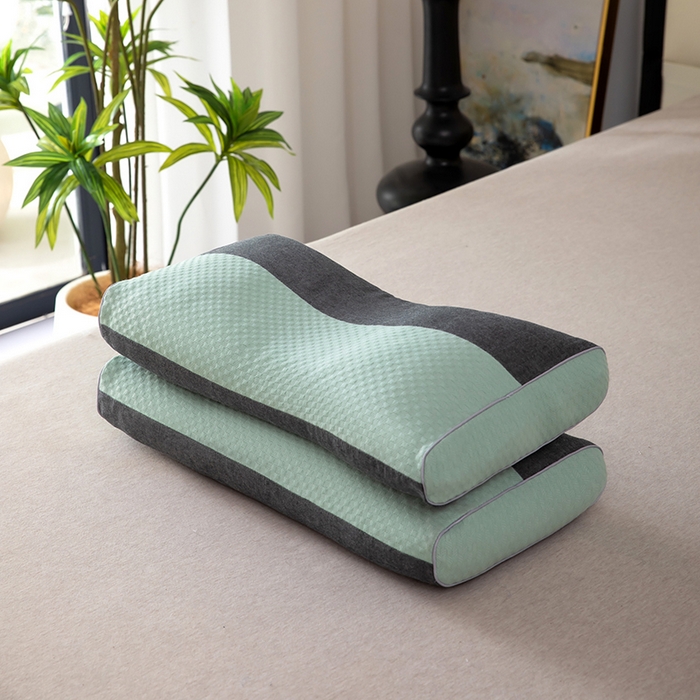 91家纺网 家纺一手货源 找家纺 九州枕芯 2025新款针织双拼纯荞麦枕 湖绿色