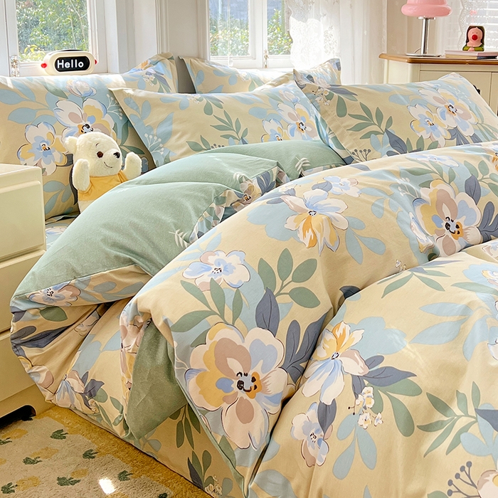 91家纺网 家纺一手货源 找家纺 世爵 2025新款全棉印花小清新单品系列-单被套 木棉花-绿