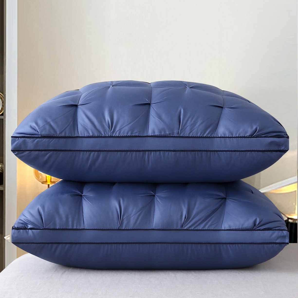 91家纺网 家纺一手货源 找家纺 珍贝家纺 2025新款双边扭花酒店面包枕枕头枕芯 双边扭花--深蓝色（中枕48*74cm/只）