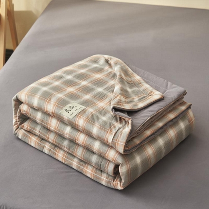 寐绸家纺 2025新款纯棉水洗棉无印风新疆棉花夏被四件套 曼森灰格