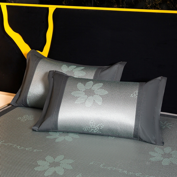 91家纺网 家纺一手货源 找家纺 卡罗兰 2025新款藤席提花凉席冰丝席床笠款-向阳花系列 向阳花-绿色