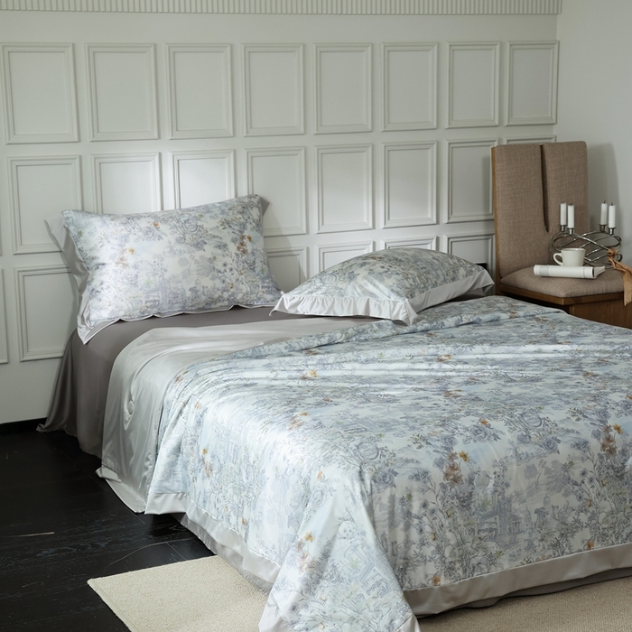 91家纺网 家纺一手货源 找家纺 傲蕾良品 2025新款水光锦冰柔印花夏被 银雪草