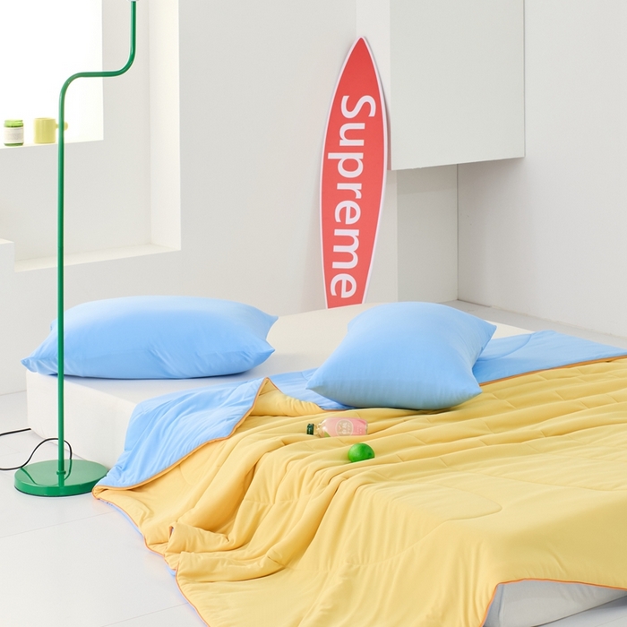 91家纺网 家纺一手货源 找家纺 LADYCOCO可可家居 2025新款多巴胺色系凉感夏被 橙子海洋（橙黄+蓝色）