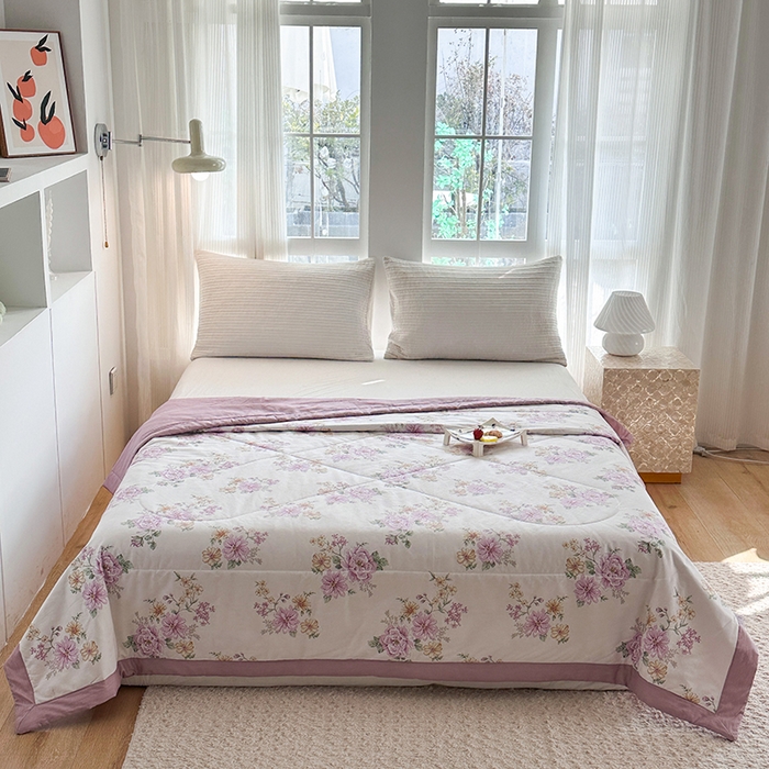 91家纺网 家纺一手货源 找家纺 瑜珠 2025新款A类双面全棉印花夏被夏凉被纯棉空调被 知否花间