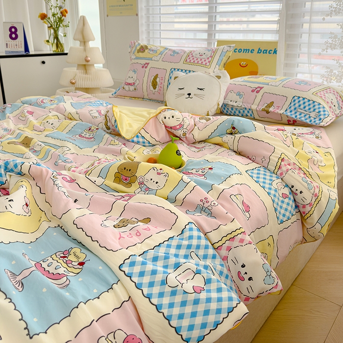 91家纺网 家纺一手货源 找家纺 星巴k家纺 2025新款A类水洗双层纱大豆纤维夏被夏凉被空调被 可爱猫咪