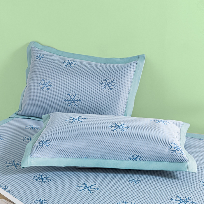 91家纺网 家纺一手货源 找家纺 阿亮家居 2025新款凉席碳光席冰丝席三件套 雪花-蓝色