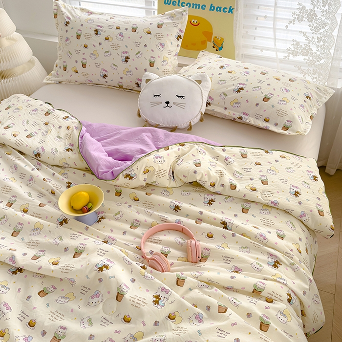 91家纺网 家纺一手货源 找家纺 星巴k家纺 2025新款A类水洗双层纱大豆纤维夏被夏凉被空调被 猫咪日记