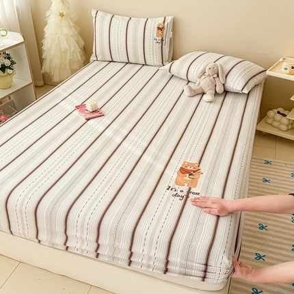 91家纺网 家纺一手货源 找家纺 （总）沐辰 2025春夏新款A类全棉纯棉老粗布烫画单品床笠 床笠单件