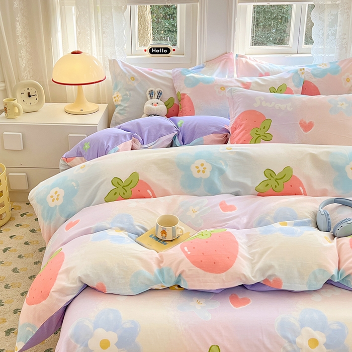 91家纺网 家纺一手货源 找家纺 世爵 2025新款全棉印花小清新单品系列-单被套 清甜草莓