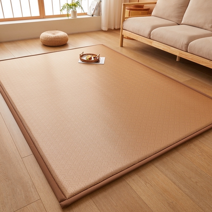 91家纺网 家纺一手货源 找家纺 2025新款包边工艺凉感冰藤地铺睡垫系列凉席地垫 冰丝饼干咖