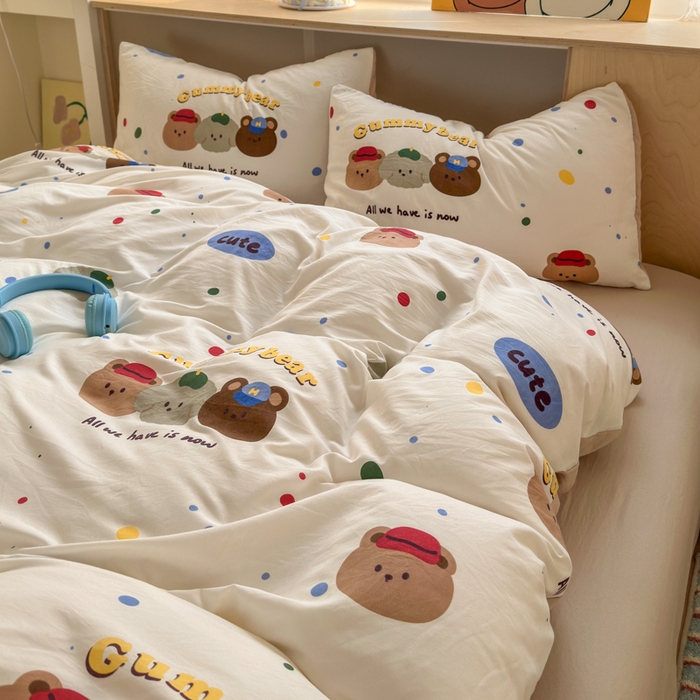 91家纺网 家纺一手货源 找家纺 冕悠家纺 2025新款A类高克重糯叽叽超柔糯水洗棉印花四件套 熊熊联盟