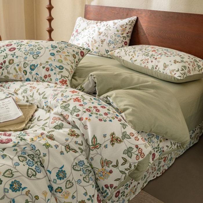 91家纺网 家纺一手货源 找家纺 2025新款40s全棉双层纱圆角吊边款四件套 美式田园