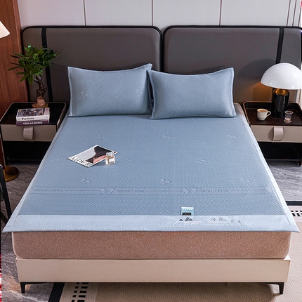 梵克保罗 2025新款7A抗菌母婴级纯乙纶PE刺绣凉感丝豆豆席 蝴蝶结-蓝