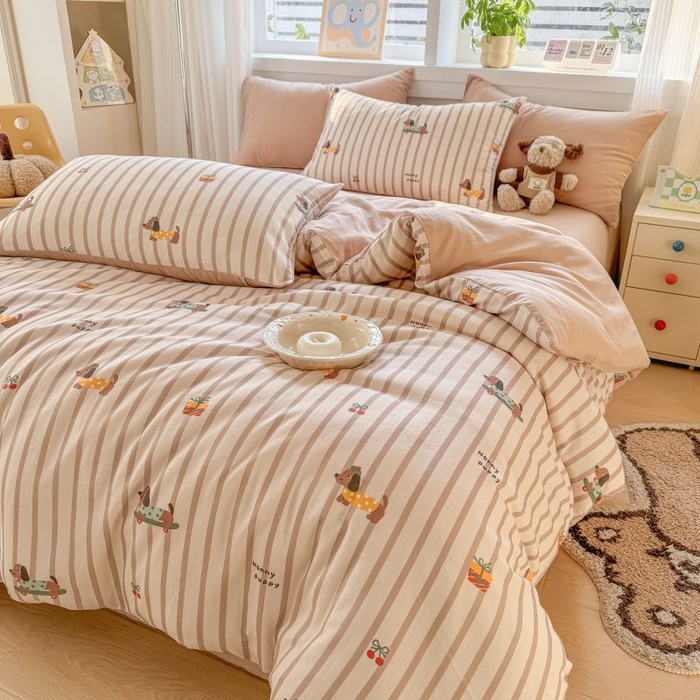 91家纺网 家纺一手货源 找家纺 2025新款40s全棉双层纱圆角吊边款四件套 修修狗