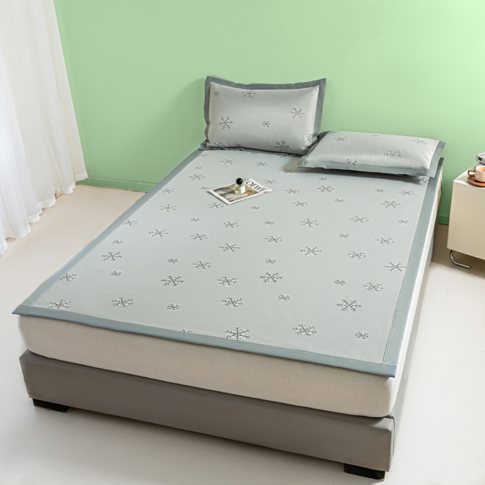 91家纺网 家纺一手货源 找家纺 阿亮家居 2025新款凉席碳光席冰丝席三件套 雪花-灰色