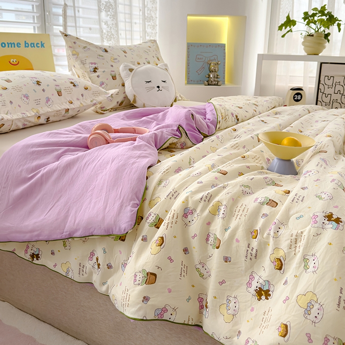 91家纺网 家纺一手货源 找家纺 星巴k家纺 2025新款A类水洗双层纱大豆纤维夏被夏凉被空调被 猫咪日记